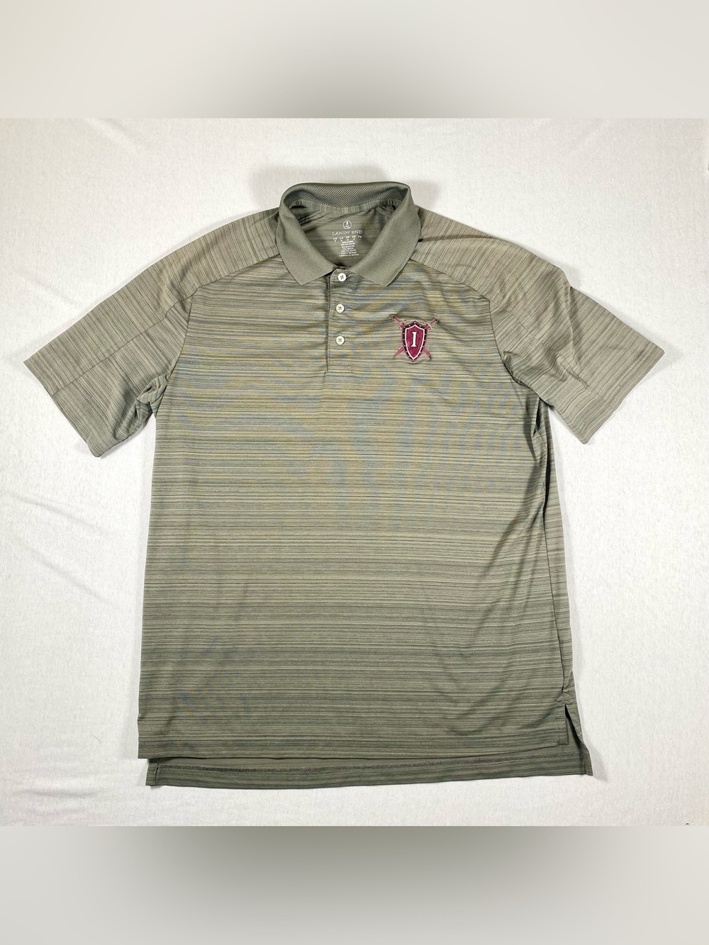 Lands’ End Men’s Gray Striped Golf Polo Shirt Medium